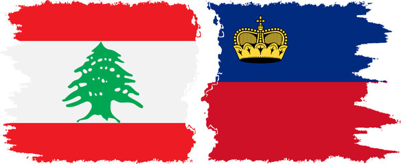 Liechtenstein and Lebanon grunge flags connection vector - obrazy, fototapety, plakaty