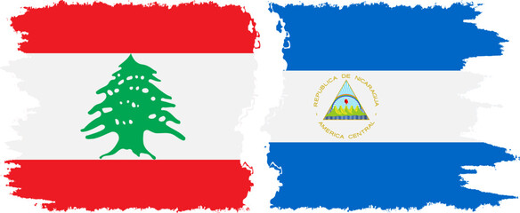 Nicaragua and Lebanon grunge flags connection vector