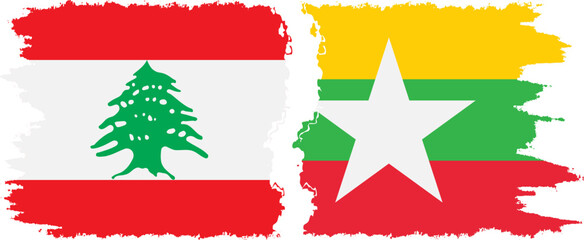 Myanmar and Lebanon grunge flags connection vector