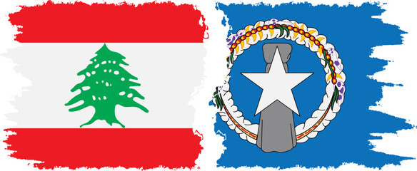 Northern Mariana Islands and Lebanon grunge flags connection vector