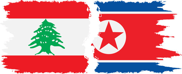 North Korea and Lebanon grunge flags connection vector