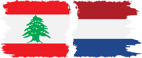 Fototapeta premium Netherlands and Lebanon grunge flags connection vector