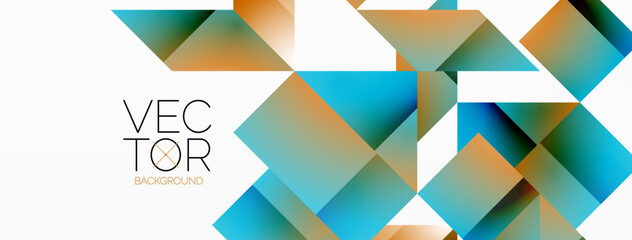 Fototapeta premium Product featuring a colorful geometric background with triangles and squares in shades of Azure, Aqua, and white. The design includes rectangles and symmetry, creating a vibrant and artistic pattern