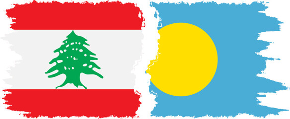 Naklejka premium Palau and Lebanon grunge flags connection vector