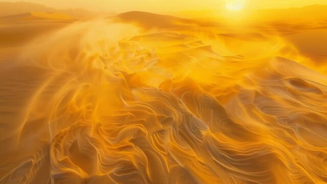 Shimmering waves of a sea turned to molten gold. Bathed in the light of the setting sun, the undulating surface burns with an incandescent glow. 