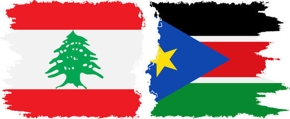 South Sudan and Lebanon grunge flags connection vector
