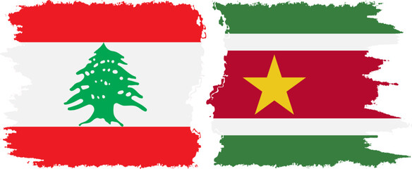 Suriname and Lebanon grunge flags connection vector