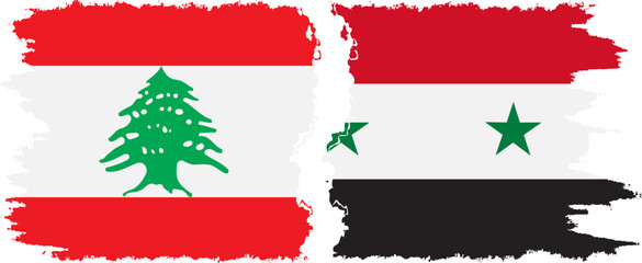 Syria and Lebanon grunge flags connection vector - obrazy, fototapety, plakaty