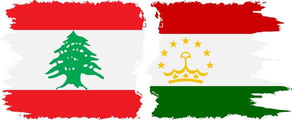 Tajikistan and Lebanon grunge flags connection vector