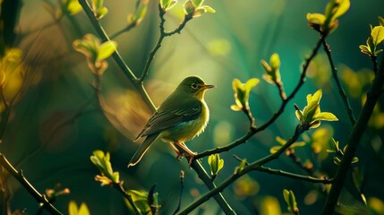 Obraz premium spring illustrations full of happiness and joy with beautiful flowers, trees and natural scenery, playing kites, close ups of birds and parrot, rabbits, butterflies and other creature