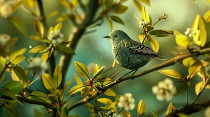 Obraz premium spring illustrations full of happiness and joy with beautiful flowers, trees and natural scenery, playing kites, close ups of birds and parrot, rabbits, butterflies and other creature
