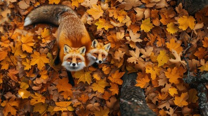 Red Fox Exploration in Aerial Autumn Forest View