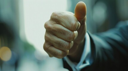 Businessman showing thumbs up - closeup shot AI generated