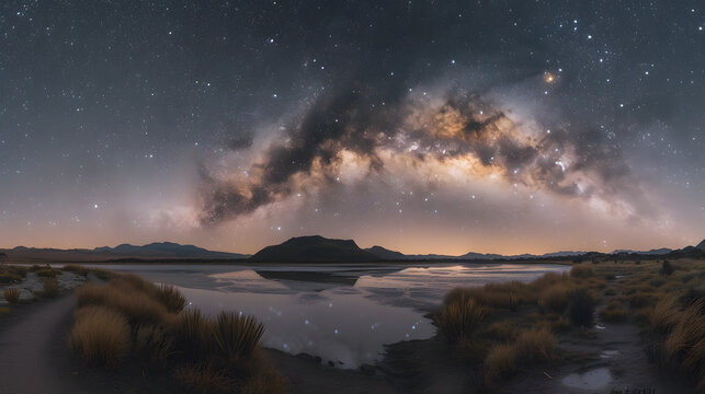 Starry Sky Lights Amidst Clouds and Nature. Time lapse clouds swirl as sunset hues paint the landscape, amidst stars and the glow of northern lights