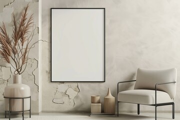 Scandinavian style living room with poster mockup created with generative ai