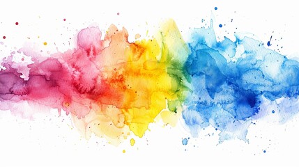 Watercolor painting of rainbow colors on white background