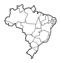 Brazil outline map with border. Hand drawn illustration.