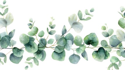 green watercolor eucalyptus leaves and branch illustration - obrazy, fototapety, plakaty