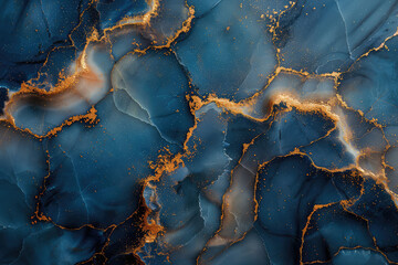 A dark blue marble pattern with golden veins. Created with Ai