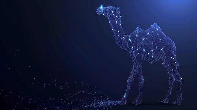 Camel low poly design, African animal abstract geometric image, zoo wireframe mesh polygonal AI generated