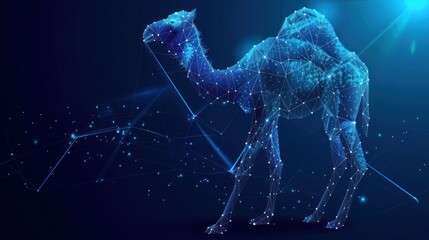 Camel low poly design, African animal abstract geometric image, zoo wireframe mesh polygonal AI generated