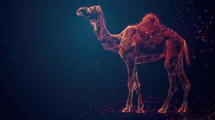 Camel low poly design, African animal abstract geometric image, zoo wireframe mesh polygonal AI generated - obrazy, fototapety, plakaty