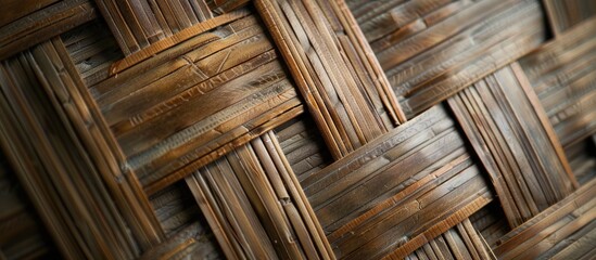 Close-up view of a bamboo basketry design. intricately woven seagrass basket pattern, detailed...