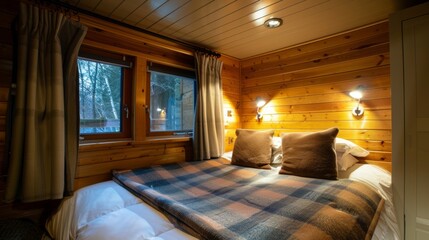 With a frontrow seat to the Northern Lights feel the serenity wash over you and drift off into a peaceful slumber. 2d flat cartoon.