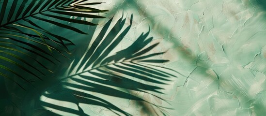 Chic backdrop for a presentation: Palm leaf casting a shadow on a verdant surface.