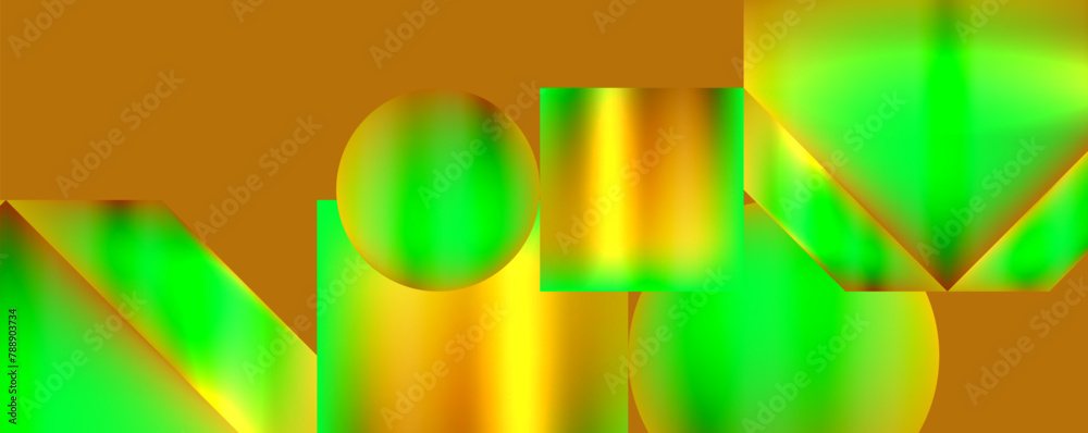 Poster A vibrant computergenerated image featuring a colorful geometric pattern in green and yellow on a brown background, with elements of symmetry and graphics