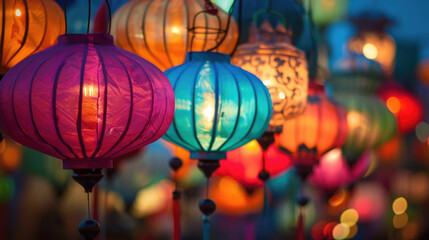 Colorful lanterns adorning the streets during Vesak celebration
