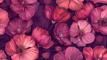 Fotobehang plum pink botanic flower pattern background © TINA