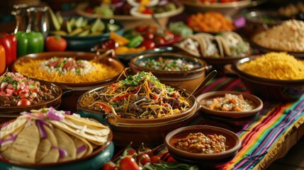 Fototapeta premium Enjoy a festive spread of authentic Mexican cuisine at the Fiesta party buffet table