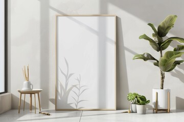 Fototapeta premium Scandinavian style living room with poster mockup created with generative ai