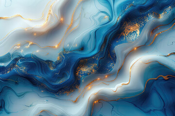  Abstract Blue and Gold marble wallpaper, fluid shapes with golden swirls in the style of golden swirls. Created with Ai