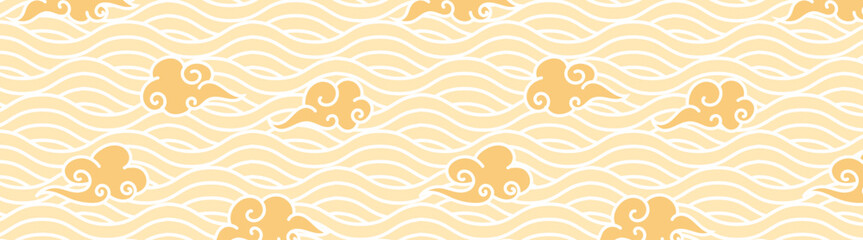 Fototapeta na wymiar yellow wave seamless pattern japanese style with ornamental cloud