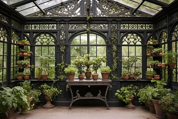Antique Greenhouse Conservatory Designs: Cast Iron Gates & Espaliered Fruit Walls Treats