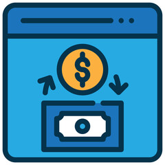 money exchange banking wallet online internet filled outline