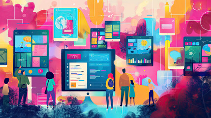 Vibrant digital illustration Engaging social media management