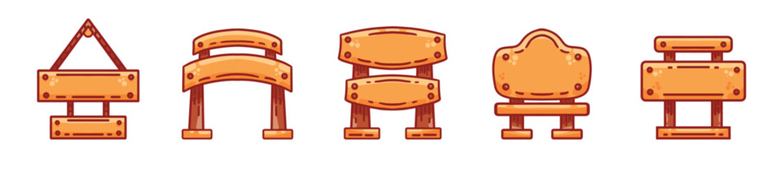 Set illustration of Wooden sign plank board