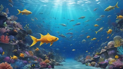 Fototapeta na wymiar World Oceans Day Save Environment,Beautiful Underwater in wild nature background,Generative Ai.