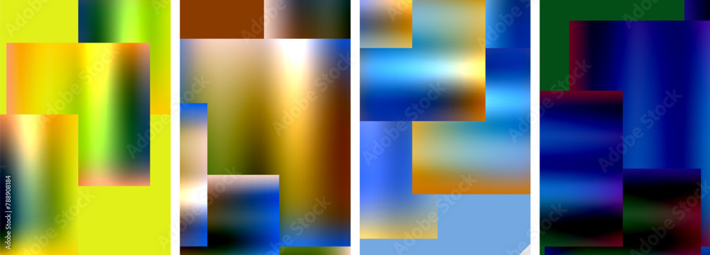 Poster A vibrant collage featuring a mix of electric blue, tints and shades, and symmetrical patterns in various rectangles. Each image showcases a unique material property and colorfulness