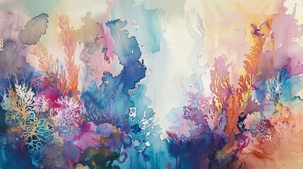 Fototapeta na wymiar Dance of the sea fantasies: a watercolour look at the underwater world, where every tiny detail is vividly coloured, displaying the beauty and amazing diversity of life in the ocean.