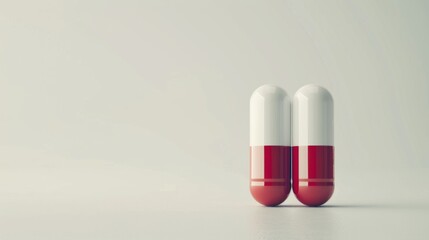 Vibrant Red and White Capsule Pills in a Clean Background. Medical Concepts of Healthcare and Medicine