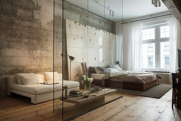 Glass Partition Room Dividers: Contemporary Concrete Loft Concepts