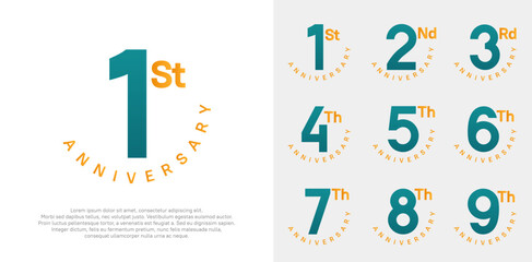 anniversary set vector design with green and orange color for celebration moment