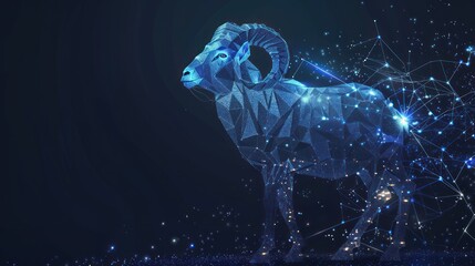 Beautiful starry low poly illustration with aries on dark background AI generated - obrazy, fototapety, plakaty