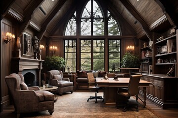 Oak Paneling & High Back Chairs: Gothic Cathedral Inspired Home Office Ideas