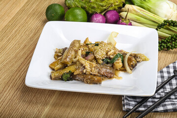 Roasted Thai eggplant with onion