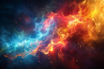 Colorful abstract background with fire and smoke, Generative Ai